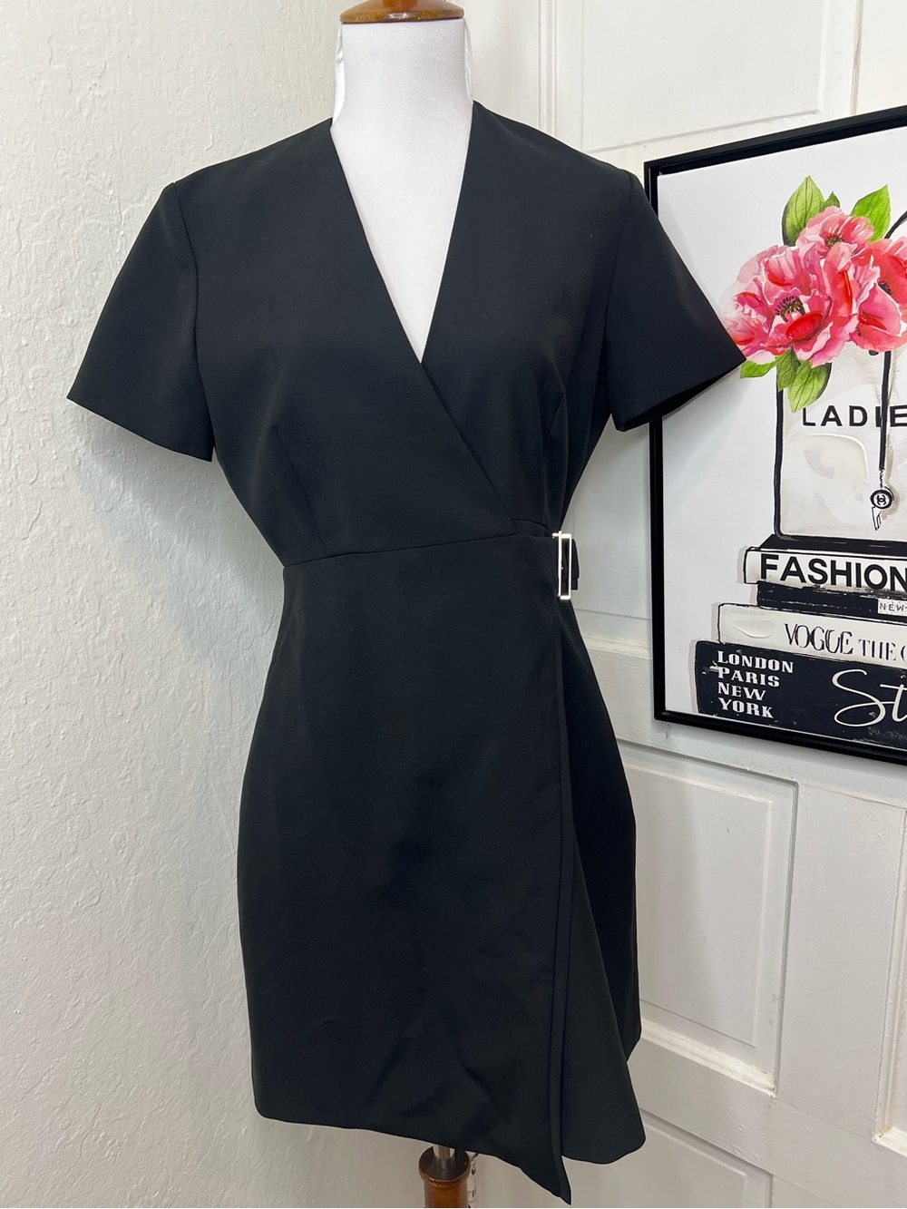 Carven Black V-Neck Mini Wrap Dress Size 38/6US